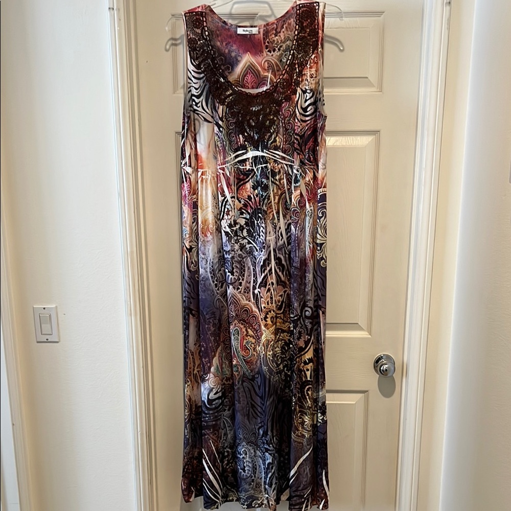 Style & Co. Women's Colorful Paisley Lace Top Maxi Dress